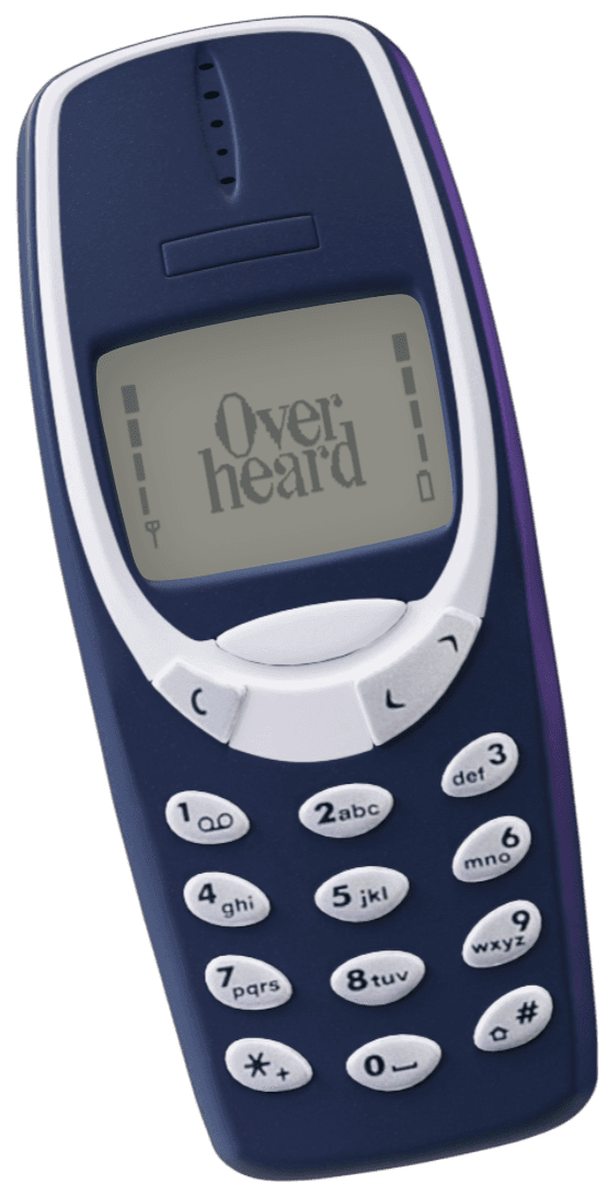 Old Nokia phone with Overheard logo on screen