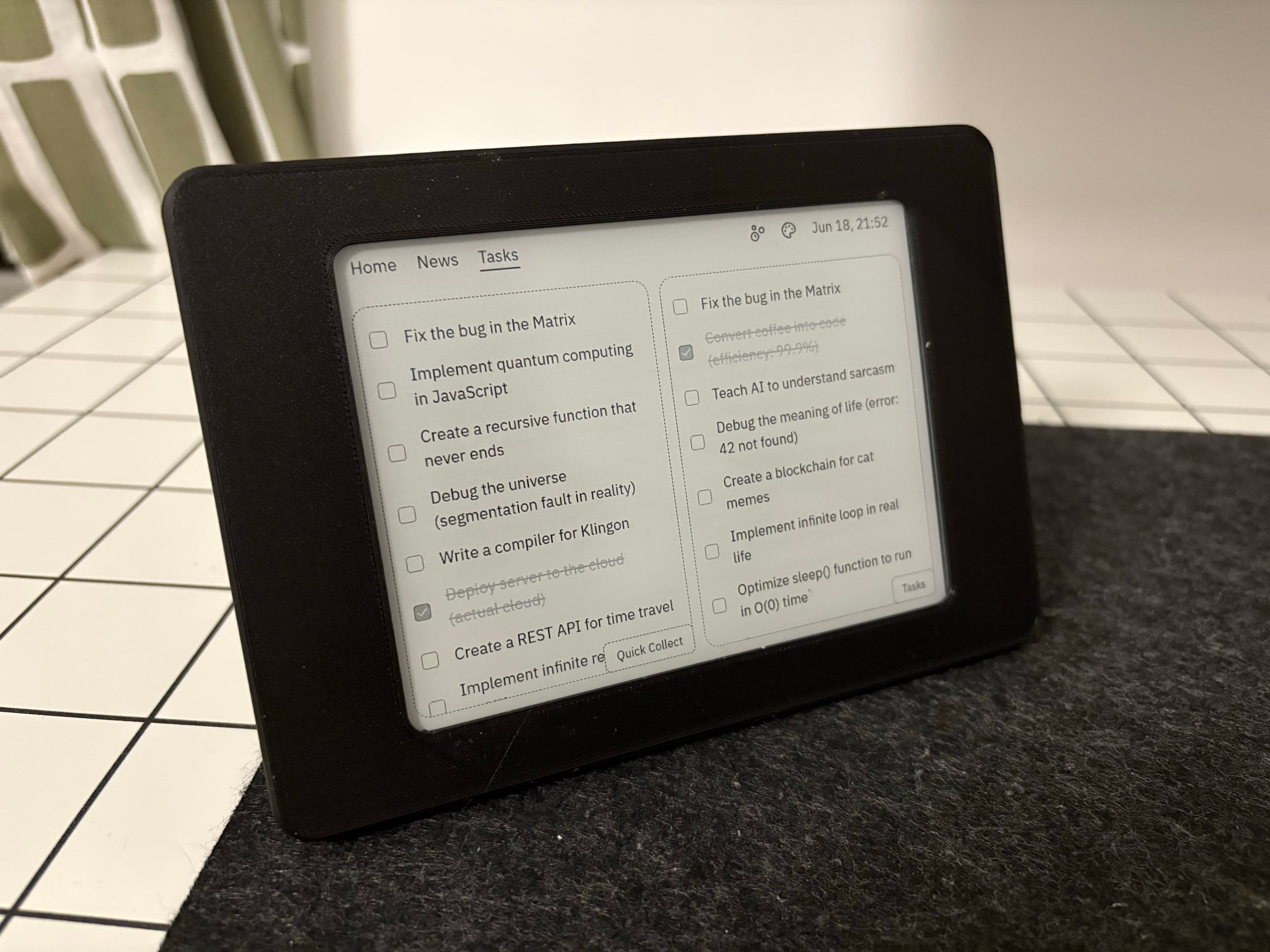 Tasks screen